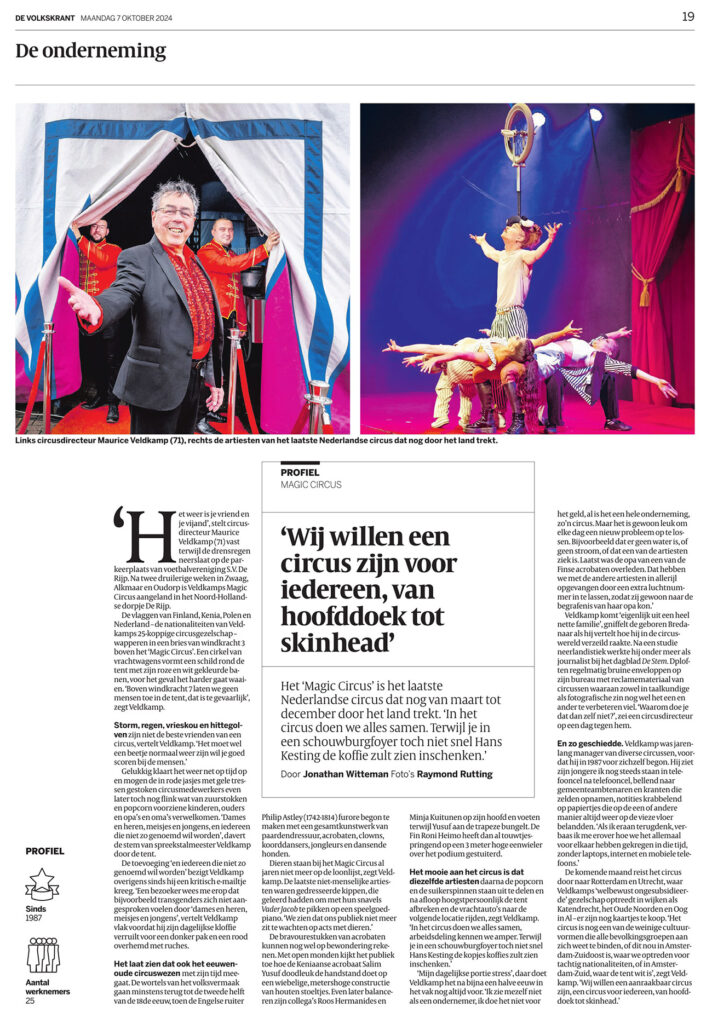 Magic Circus De Onderneming van De Volkskrant van Maandag 7 oktober 2024.